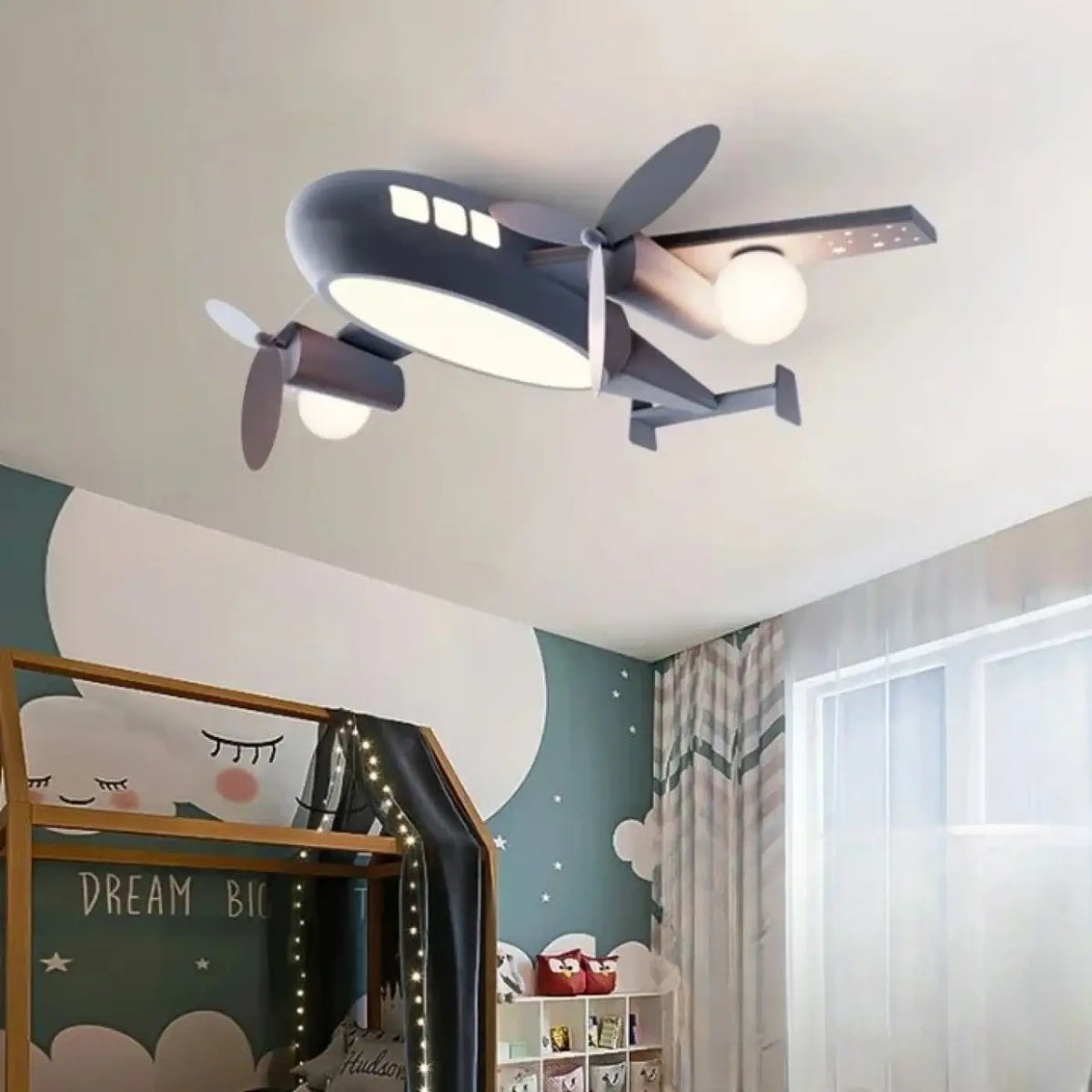 Plafonnier avion pour chambre d'enfant, bleu ou gris, 2 modèles, gris