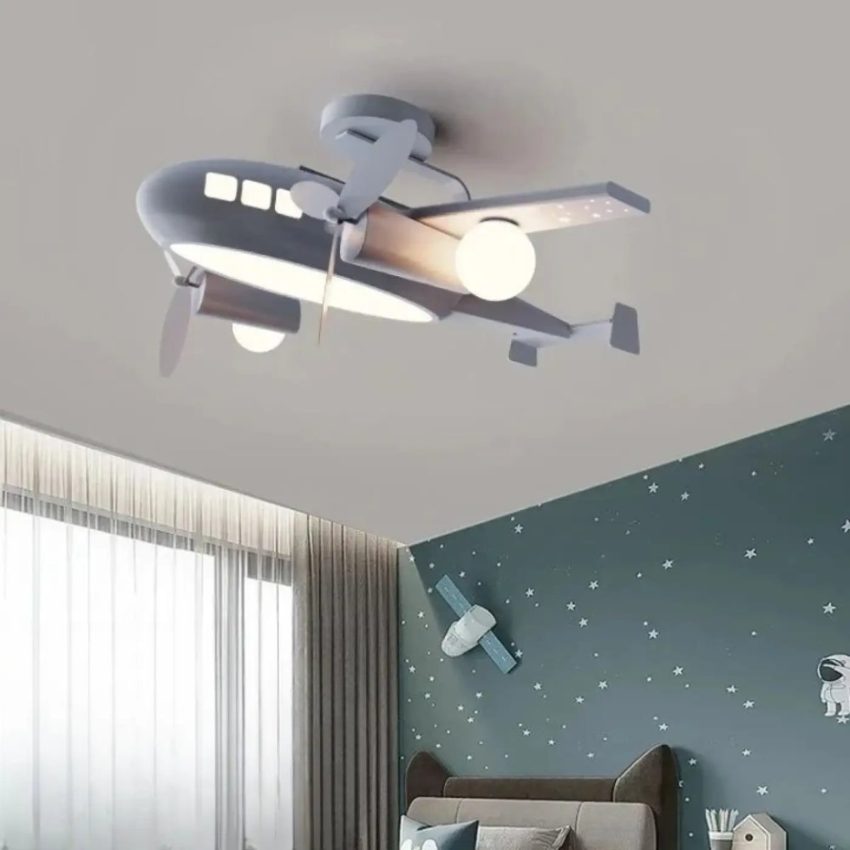 Plafonnier avion pour chambre d'enfant, bleu ou gris, 2 modèles, gris
