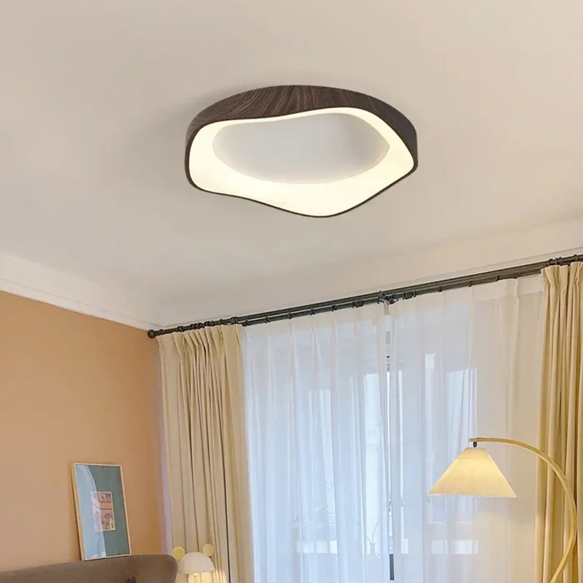 Plafonnier LED contemporain en bois, marron ou beige, marron