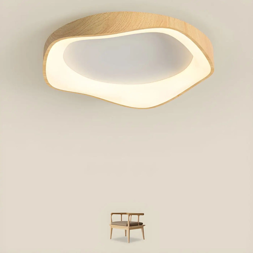 Plafonnier LED contemporain en bois, marron ou beige