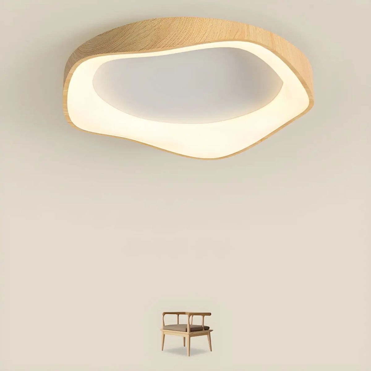 Plafonnier LED contemporain en bois, marron ou beige