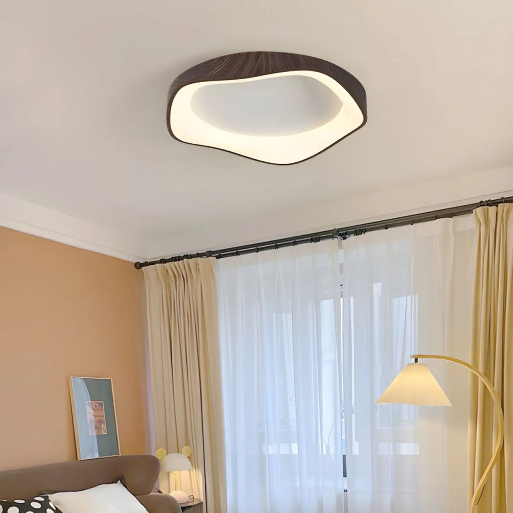 Plafonnier LED contemporain en bois, marron ou beige