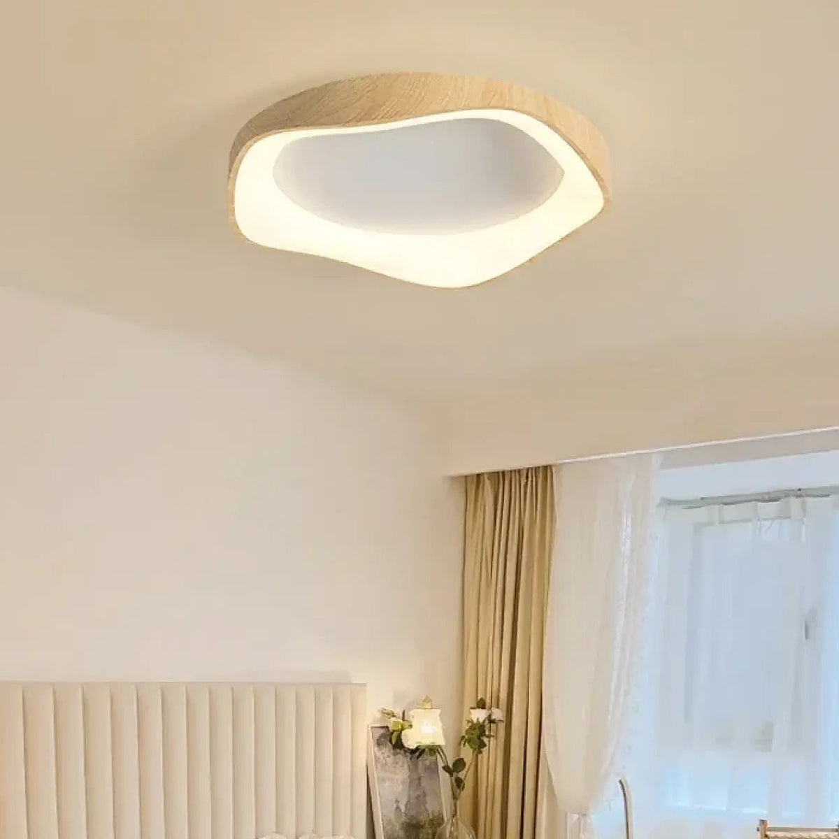 Plafonnier LED contemporain en bois, marron ou beige, beige