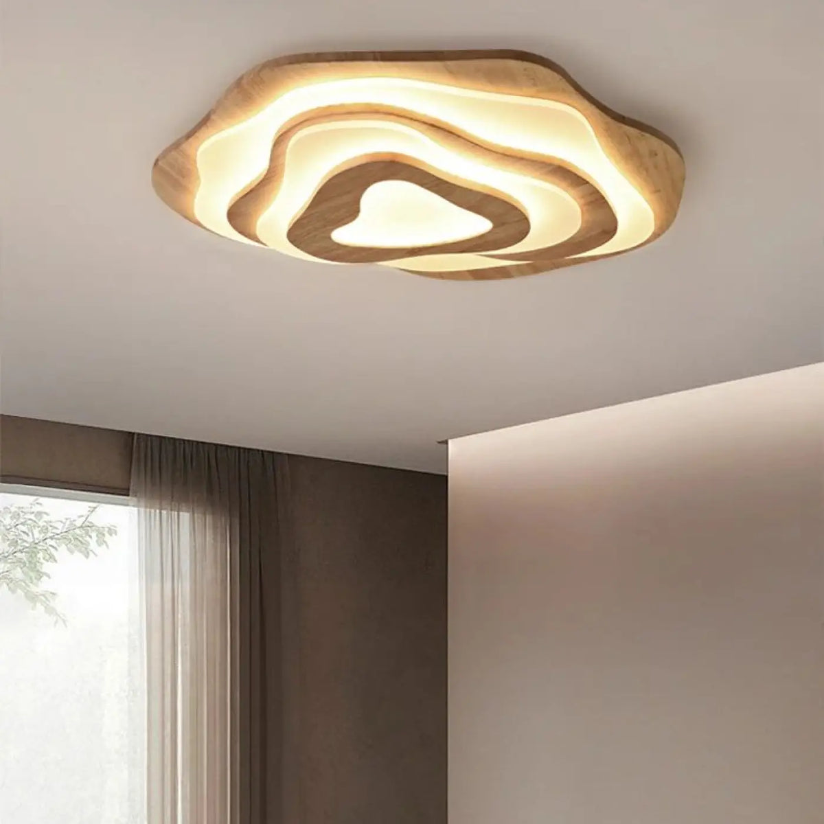 Plafonnier LED organique en bois naturel, trois tailles