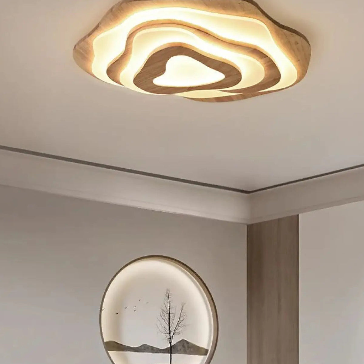 Plafonnier LED organique en bois naturel, trois tailles