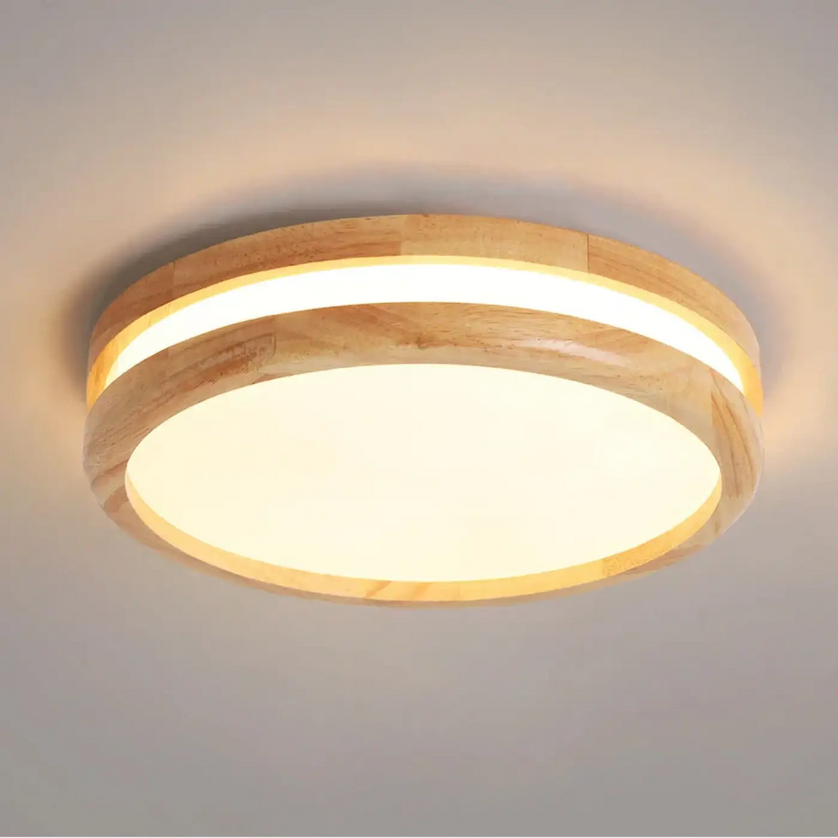 Plafonnier rond minimaliste effet bois, blanc, beige ou noir, beige
