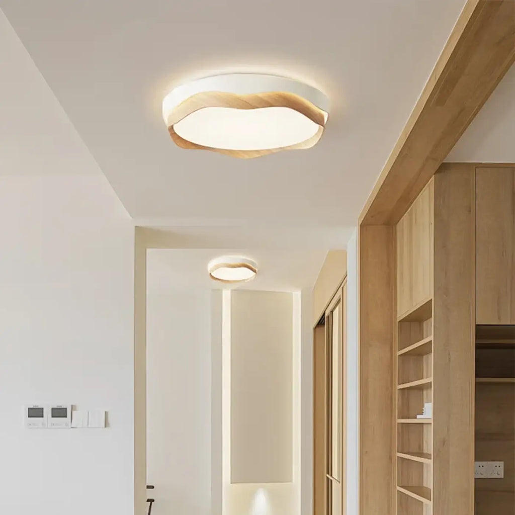 Plafonnier rond en bois courbé, style scandinave