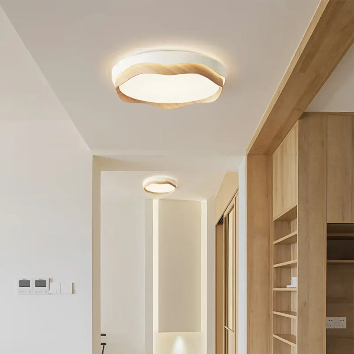 Plafonnier rond en bois courbé, style scandinave