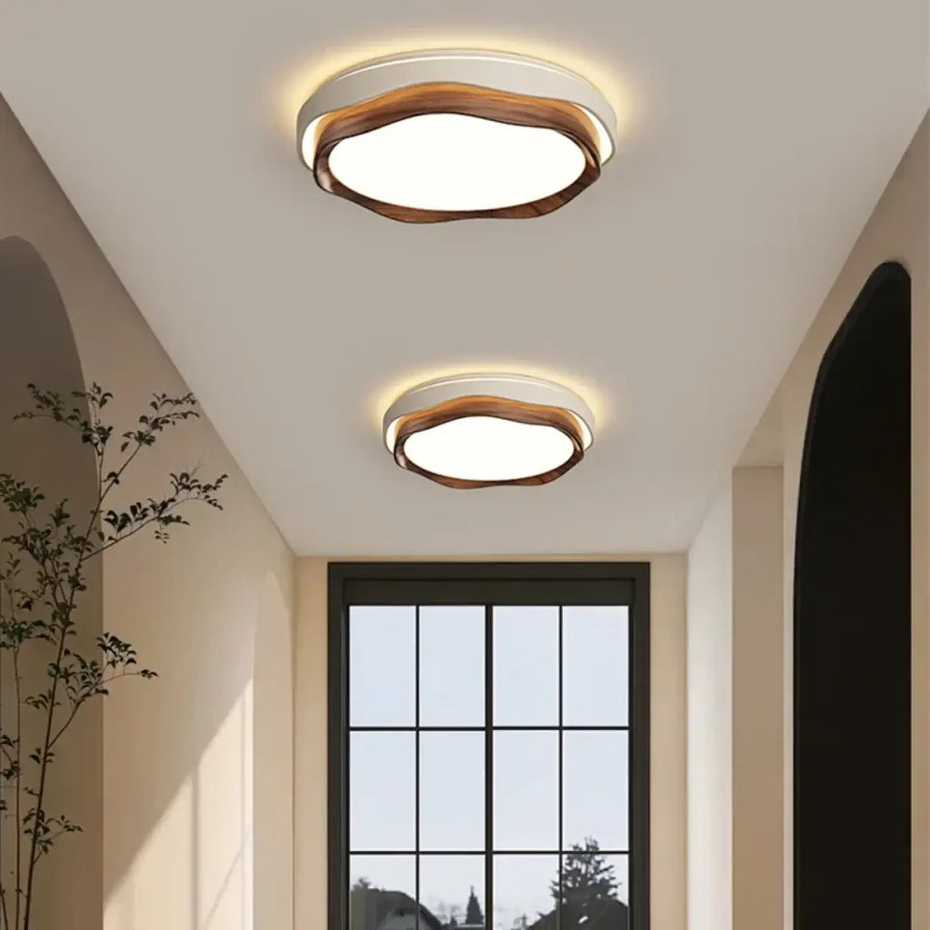 Plafonnier rond en bois courbé, style scandinave, marron
