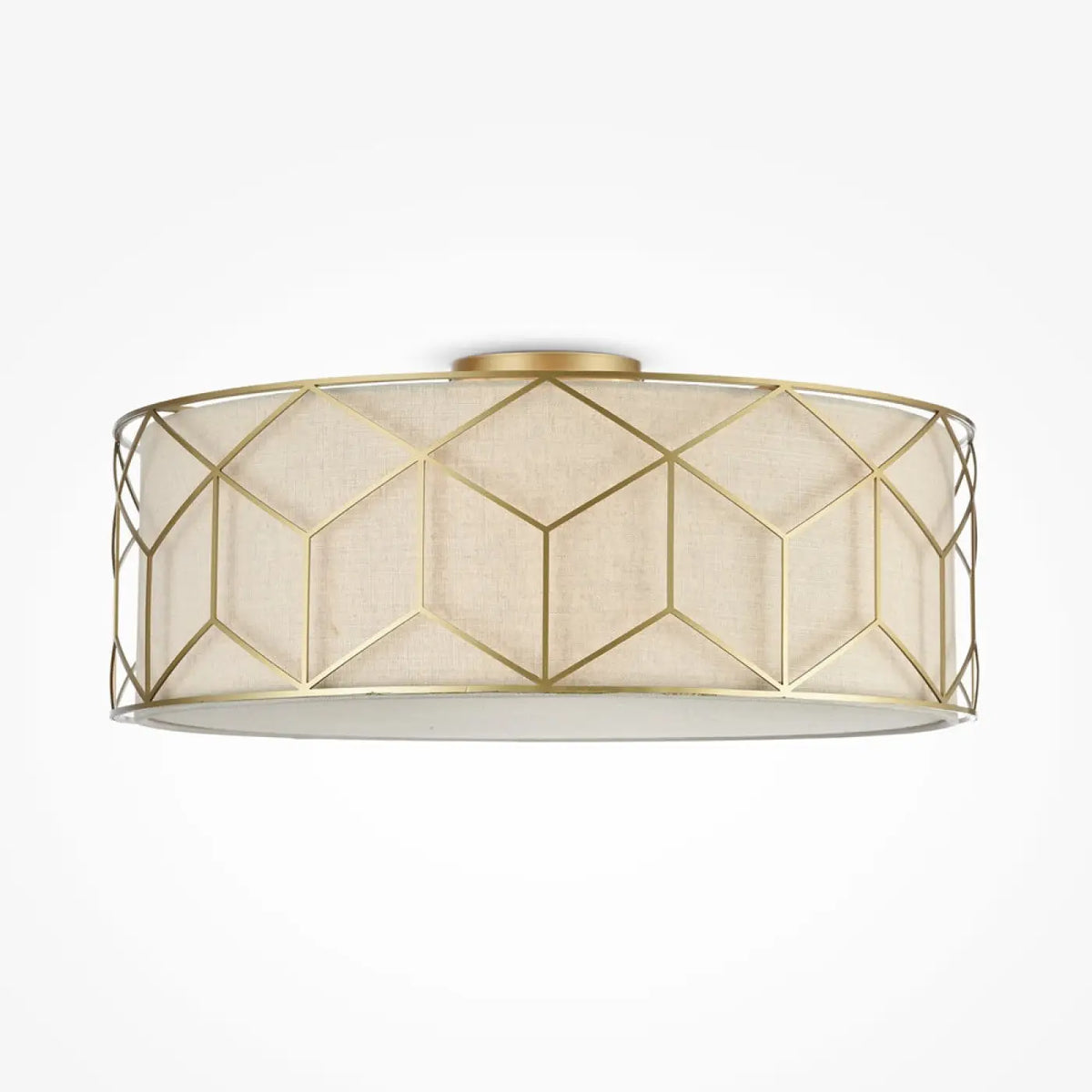 Plafonnier en lin naturel cerclé de doré, 43 ou 57 cm