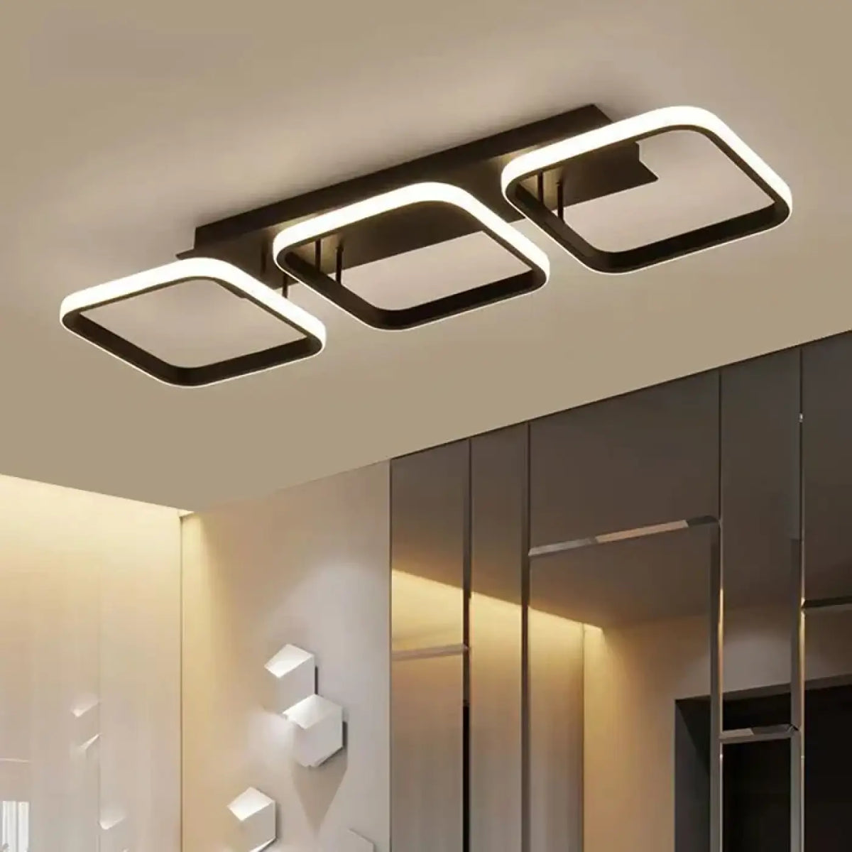 Plafonnier LED minimaliste à cercles ou carrés, 2 ou 3 formes