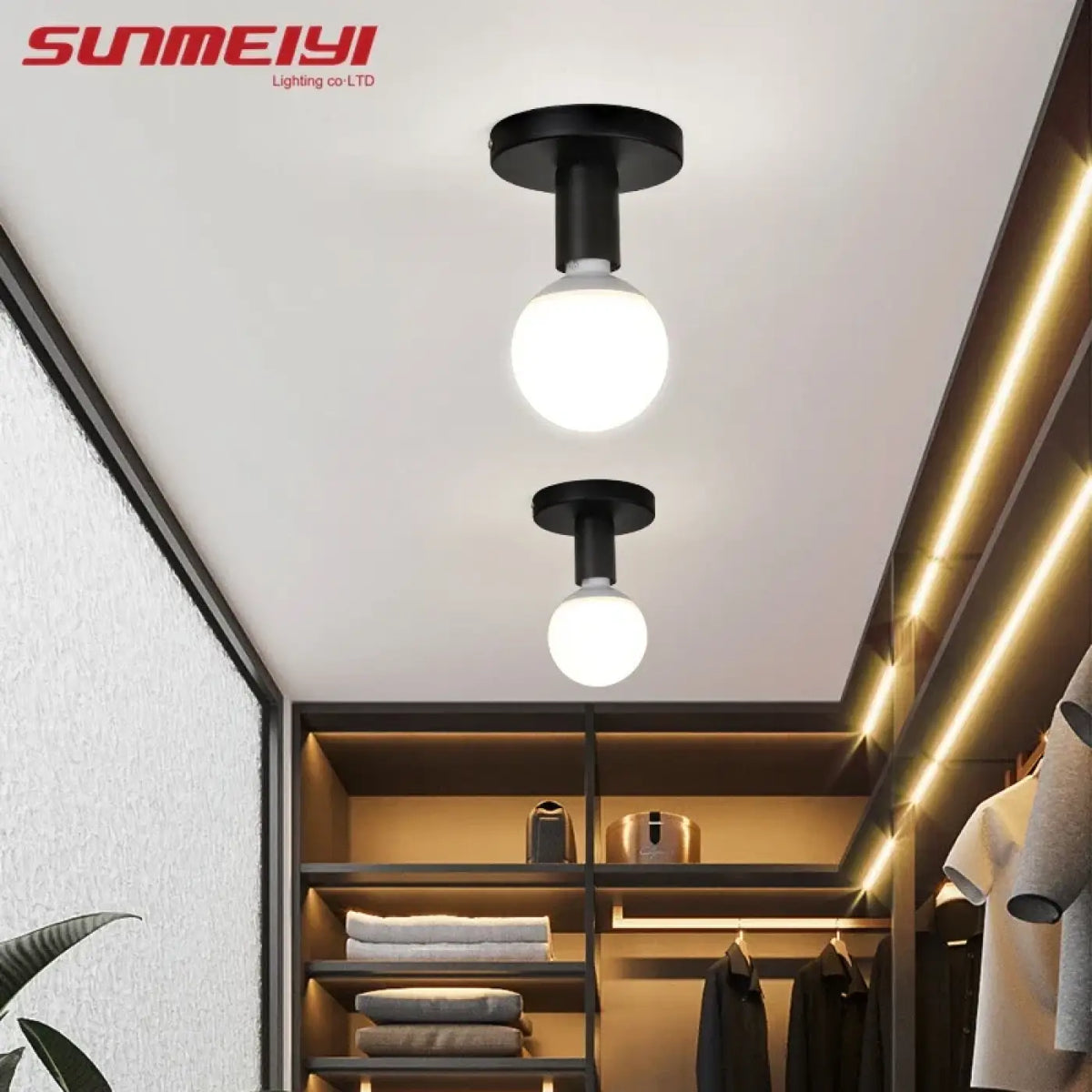 Plafonnier minimaliste noir avec ampoule globe apparente