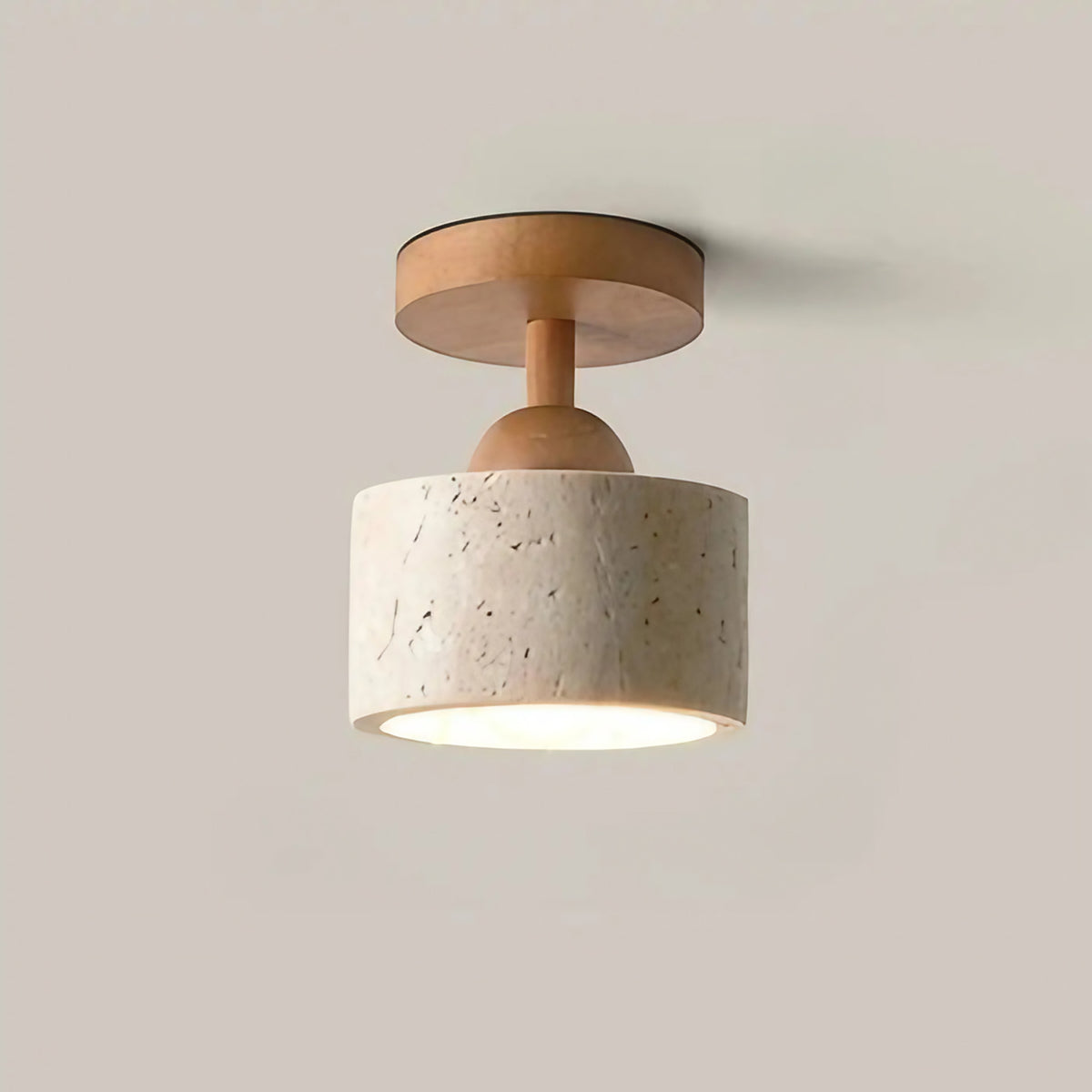 Plafonnier en pierre travertin et finition bois, cinq modèles, beige