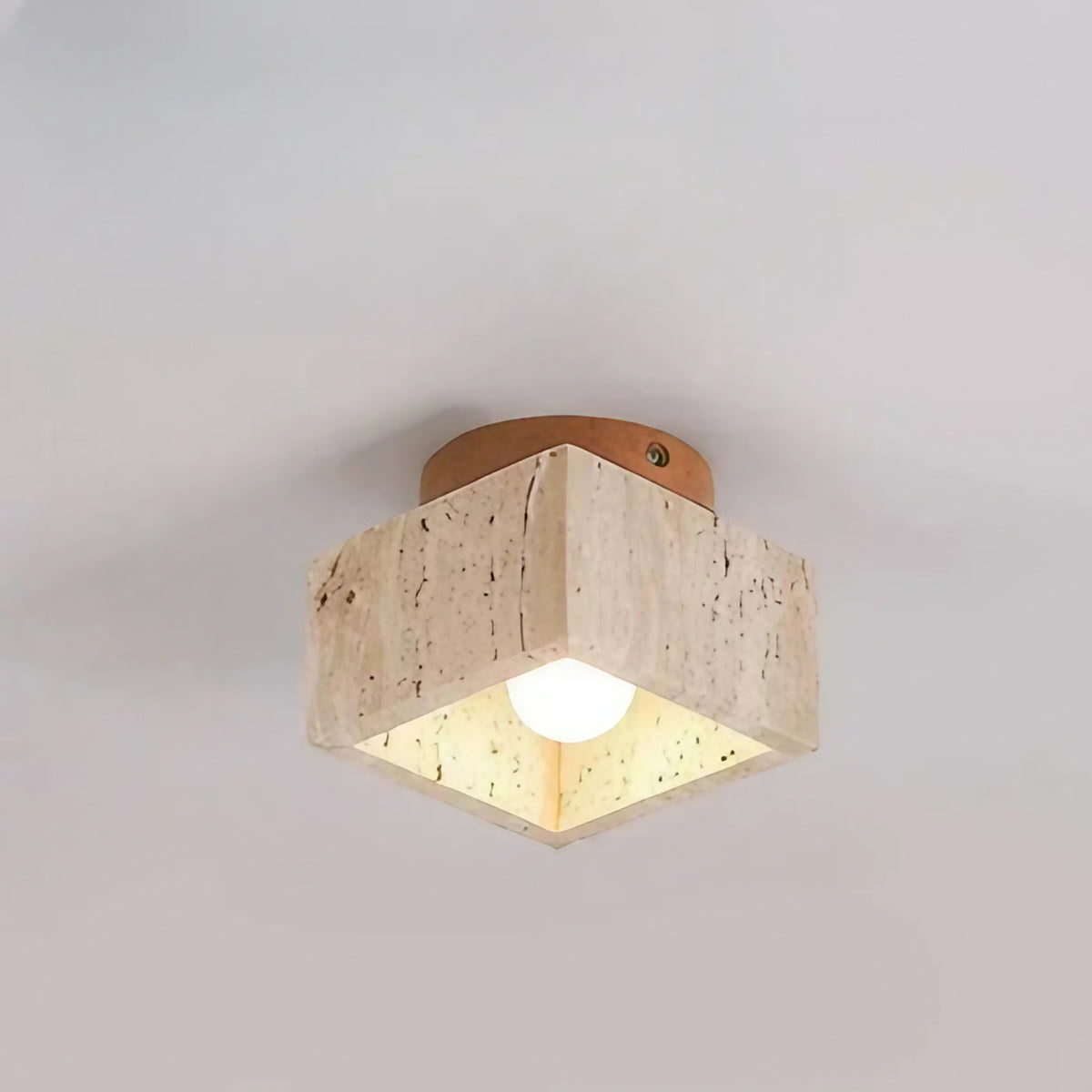 Plafonnier en pierre travertin et finition bois, cinq modèles, beige
