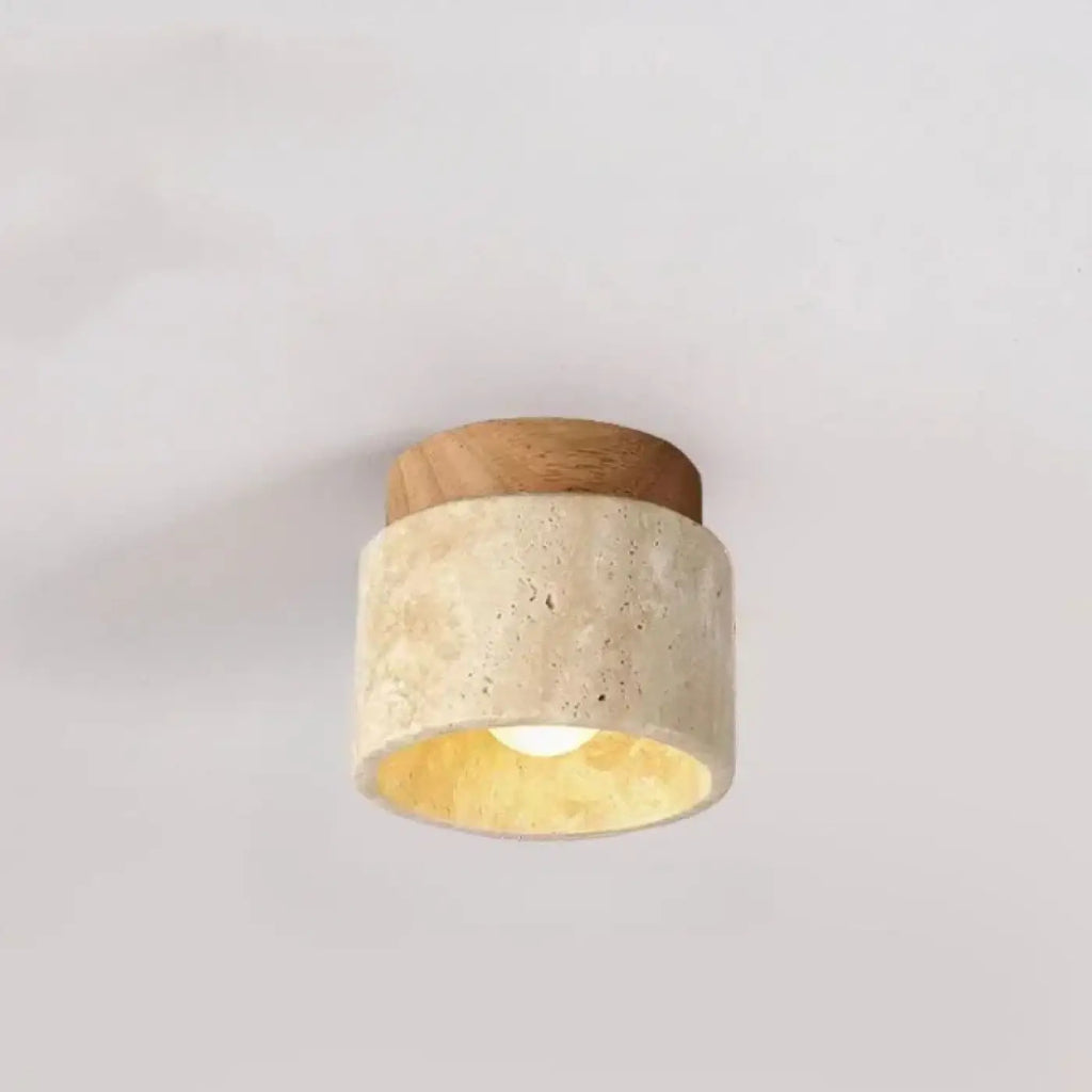 Plafonnier en pierre travertin et finition bois, cinq modèles, beige