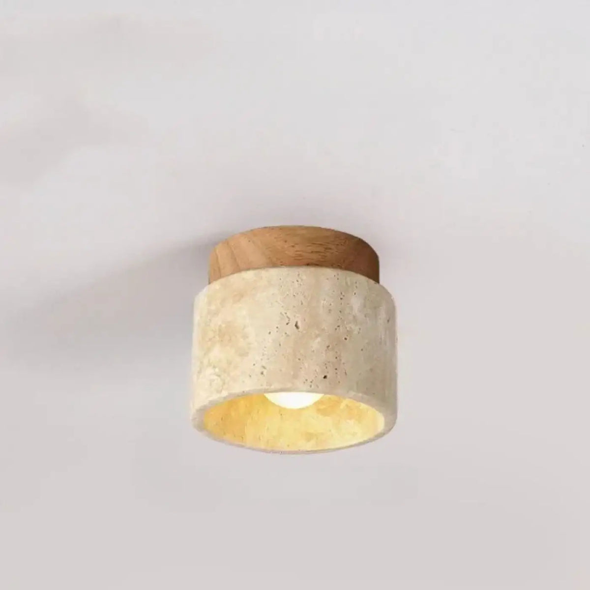 Plafonnier en pierre travertin et finition bois, cinq modèles, beige