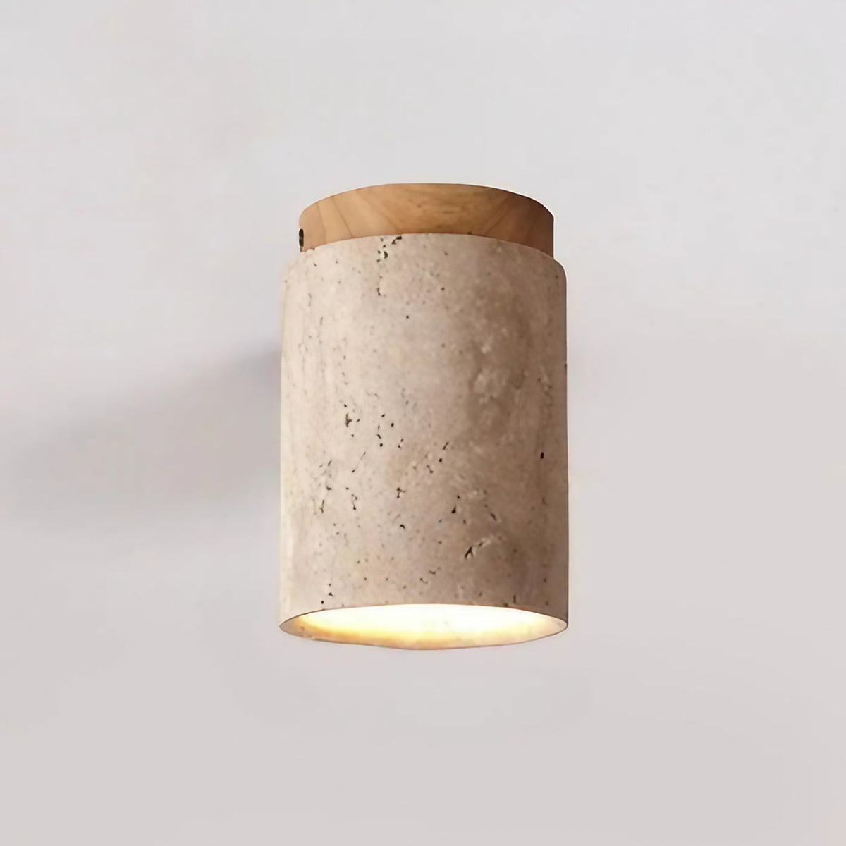 Plafonnier en pierre travertin et finition bois, cinq modèles, beige