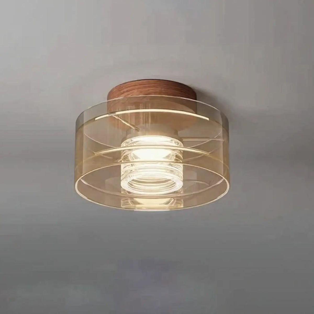 Plafonnier en verre transparent et détails en métal, trois coloris, marron