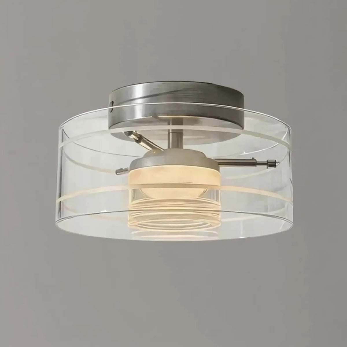 Plafonnier en verre transparent et détails en métal, trois coloris, gris