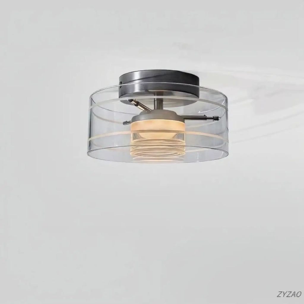 Plafonnier en verre transparent et détails en métal, trois coloris, noir