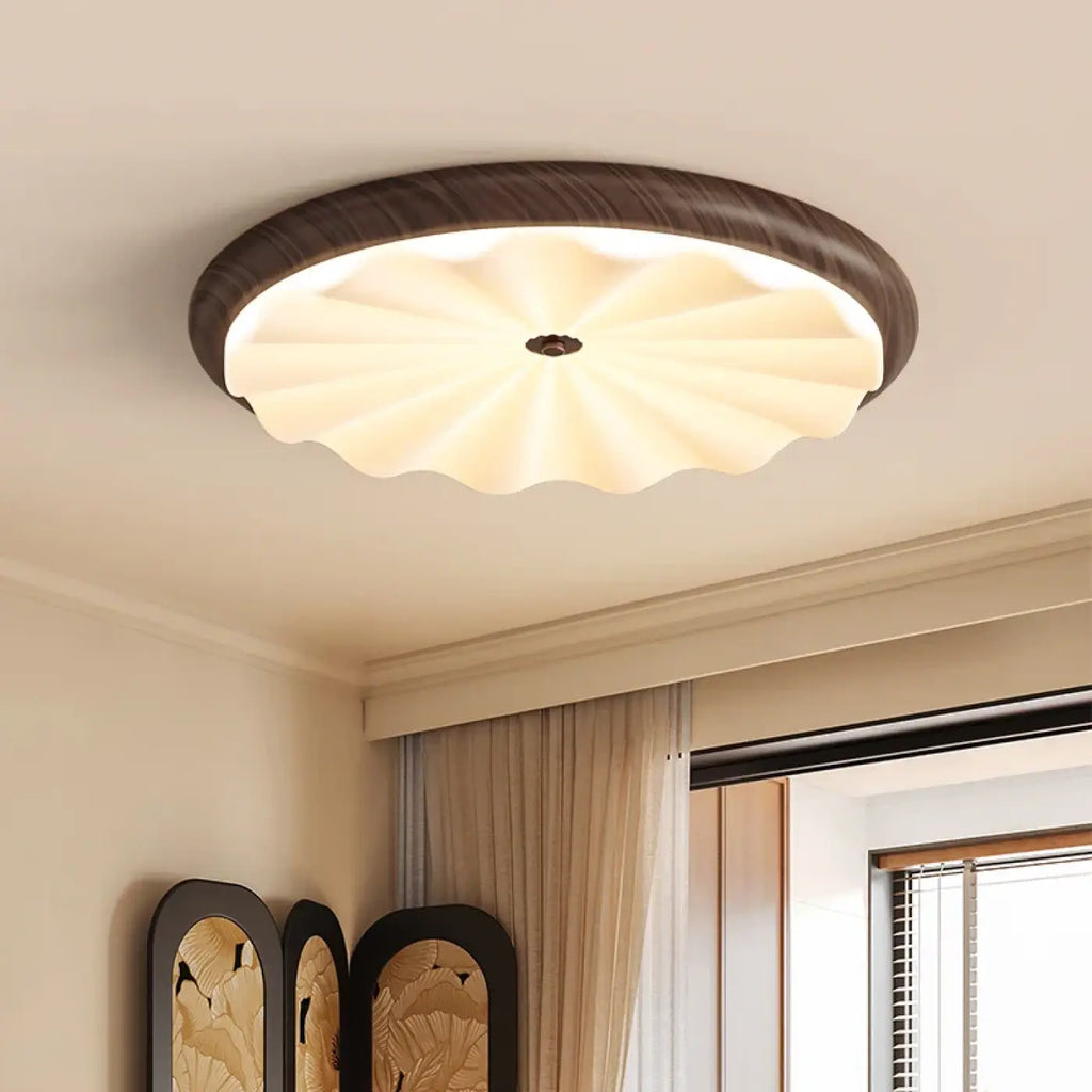 Plafonnier LED en verre ondulé, coloris noir, marron ou blanc
