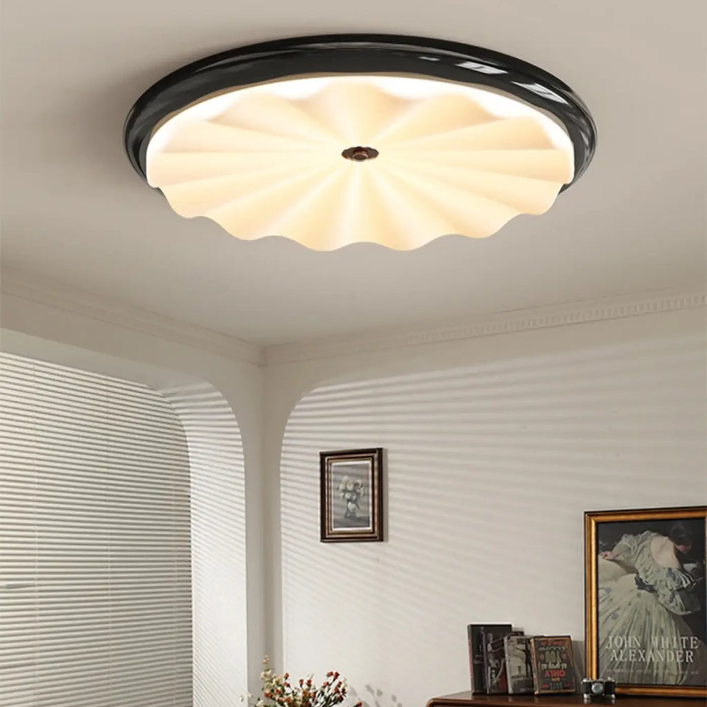 Plafonnier LED en verre ondulé, coloris noir, marron ou blanc