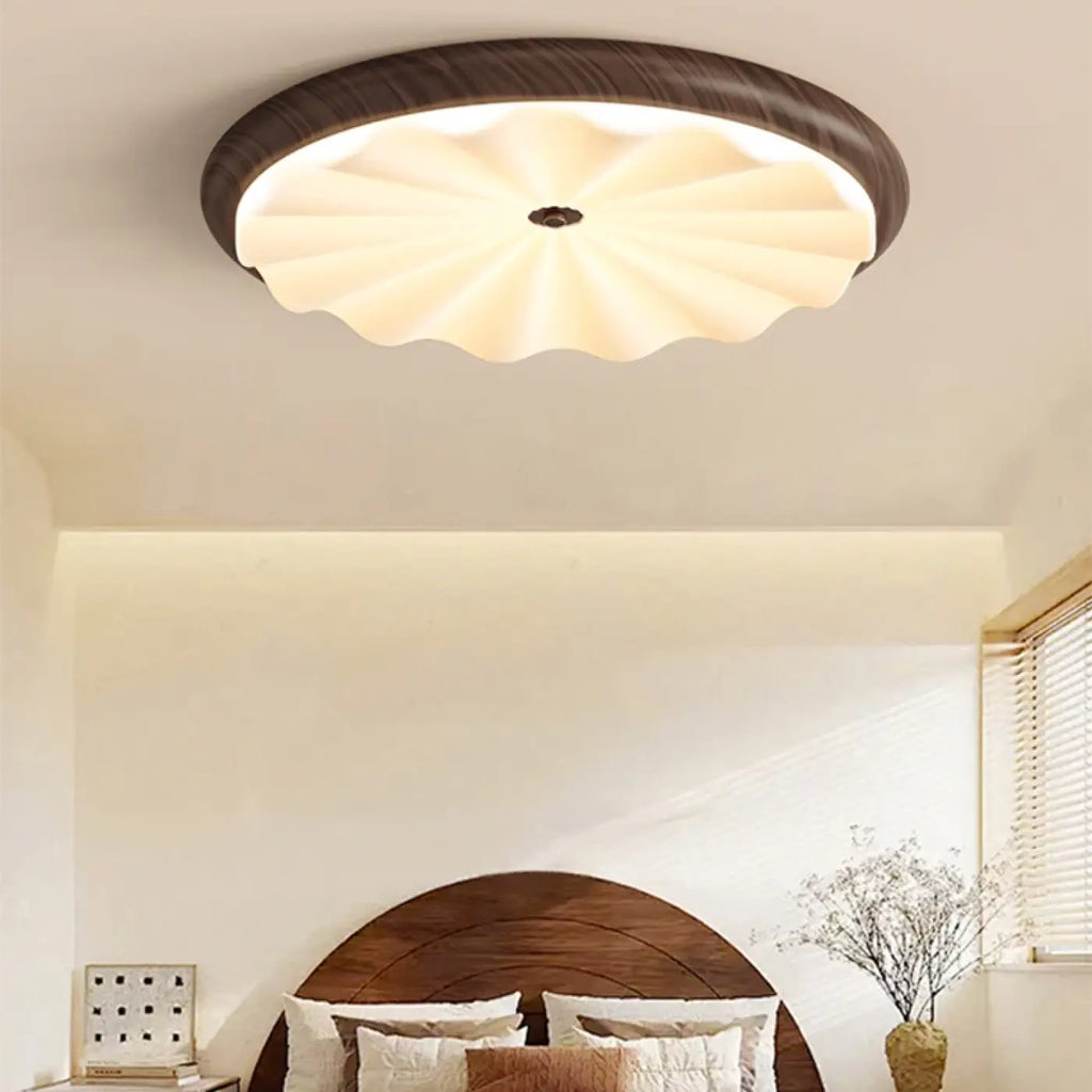 Plafonnier LED en verre ondulé, coloris noir, marron ou blanc