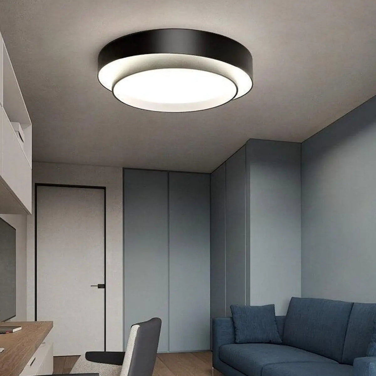 Plafonnier moderne blanc, noir ou gris, lumière au choix, noir