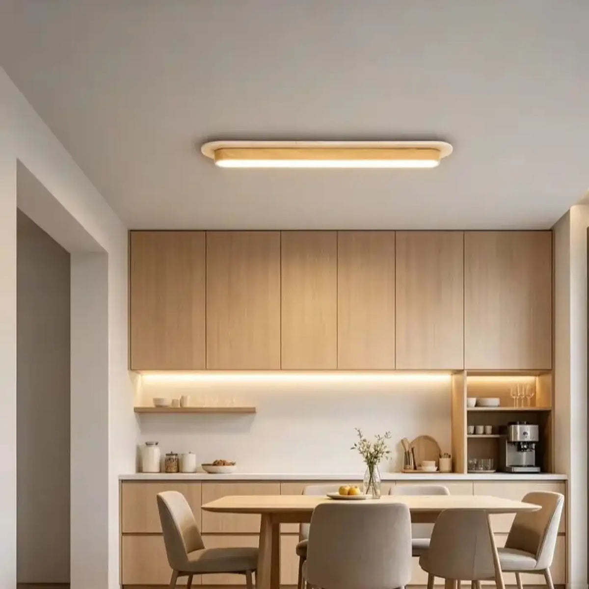Plafonnier LED intégré en bois courbé, beige ou marron, S à L