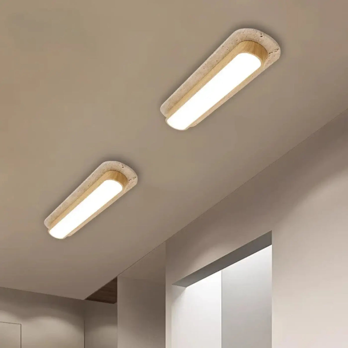Plafonnier LED intégré en bois courbé, beige ou marron, S à L
