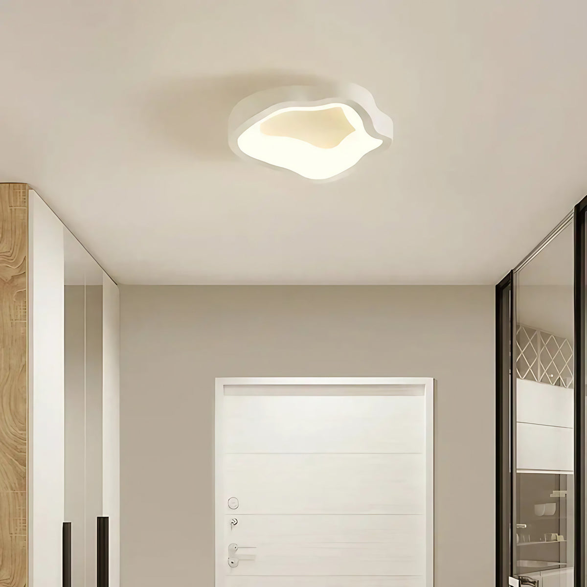 Plafonnier LED et bois, en noir, blanc ou marron, deux modèles, blanc