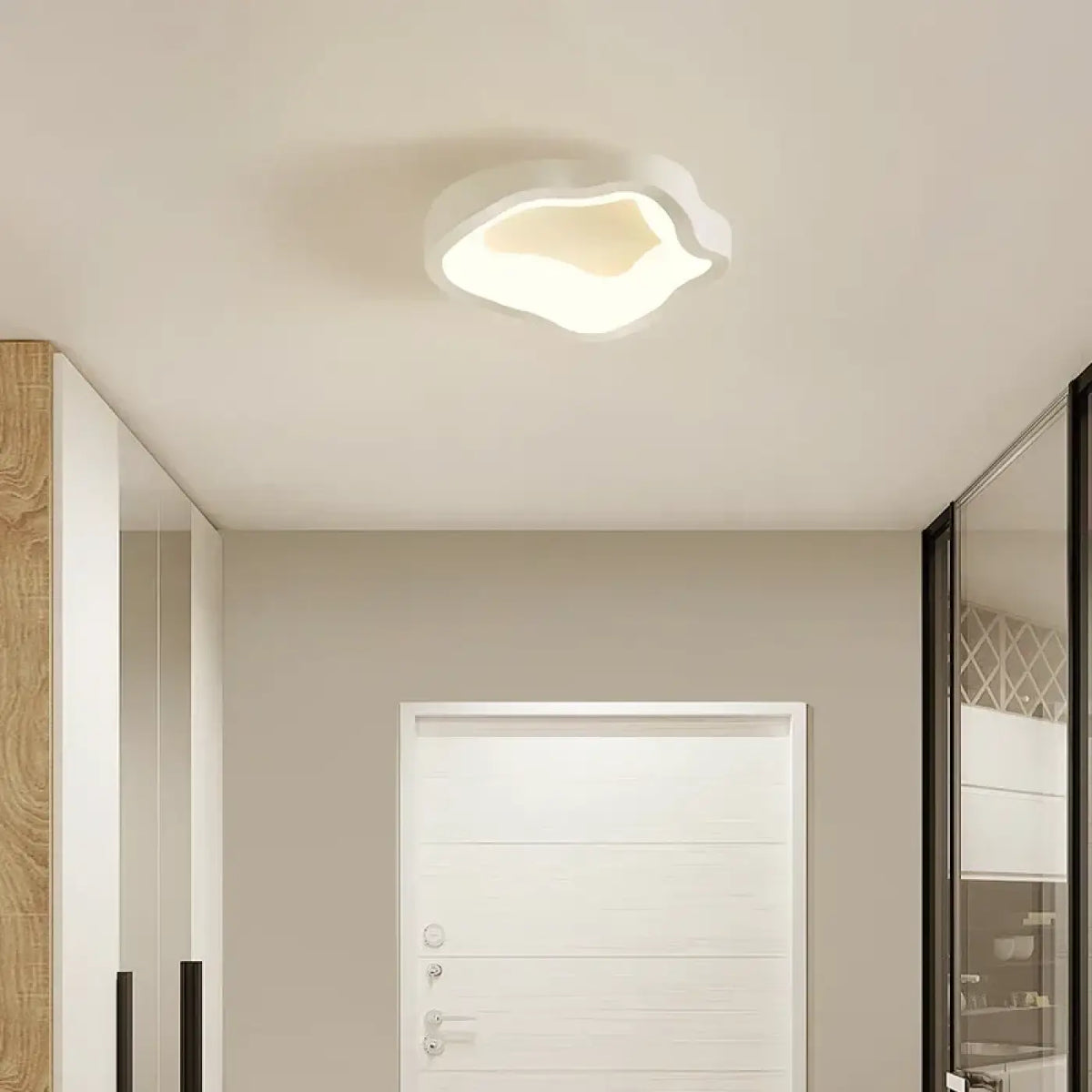 Plafonnier LED et bois, en noir, blanc ou marron, deux modèles, blanc