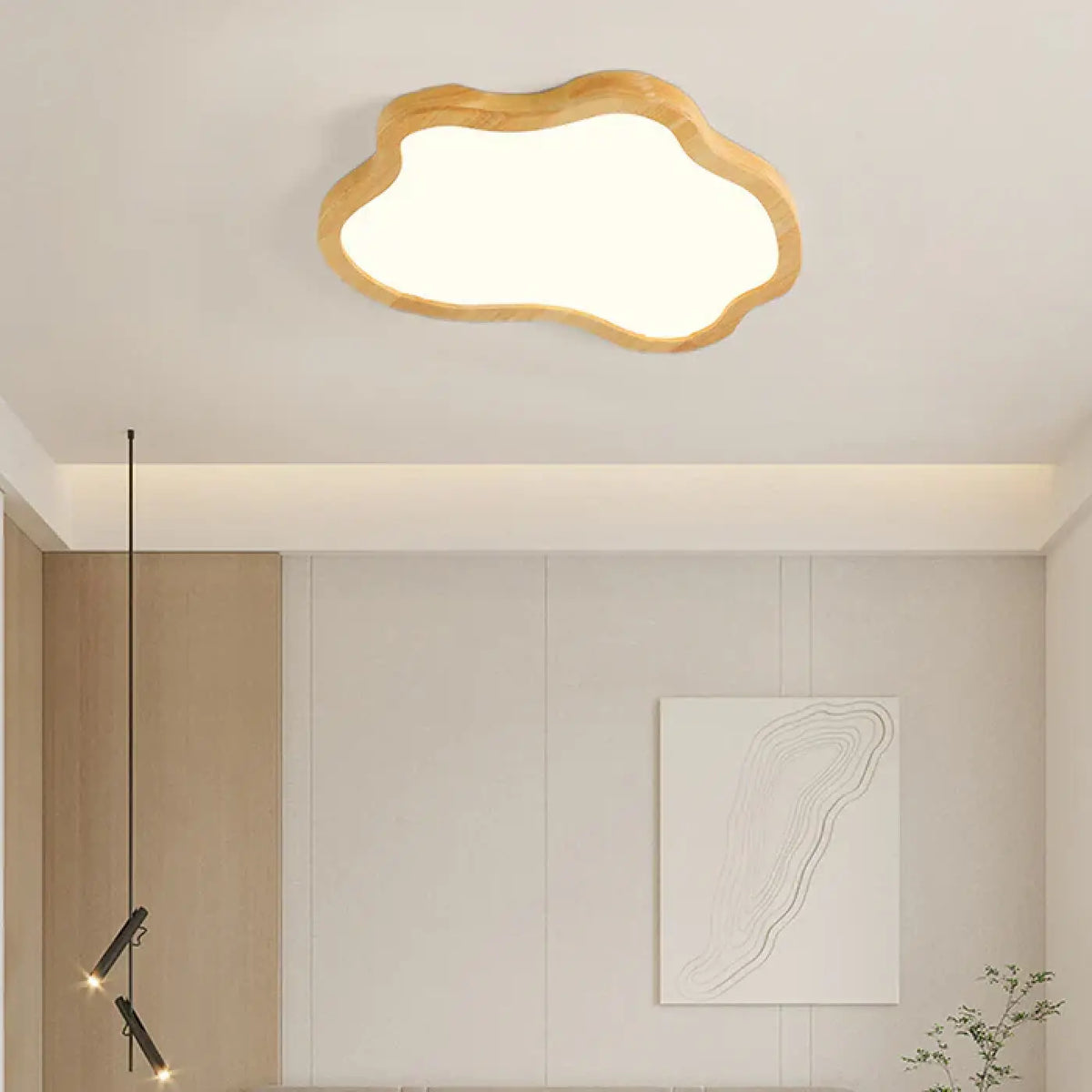 Plafonnier nuage en bois naturel, quatre tailles S à XL