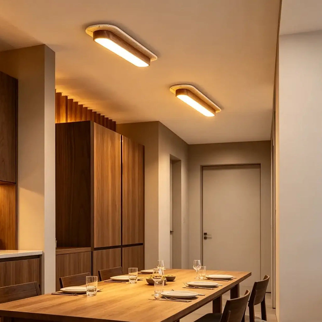 Plafonnier LED intégré en bois courbé, beige ou marron, S à L
