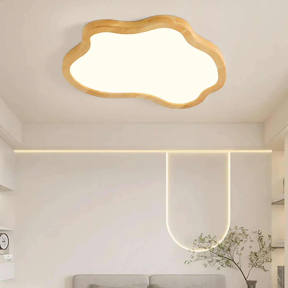 Plafonnier nuage en bois naturel, quatre tailles S à XL