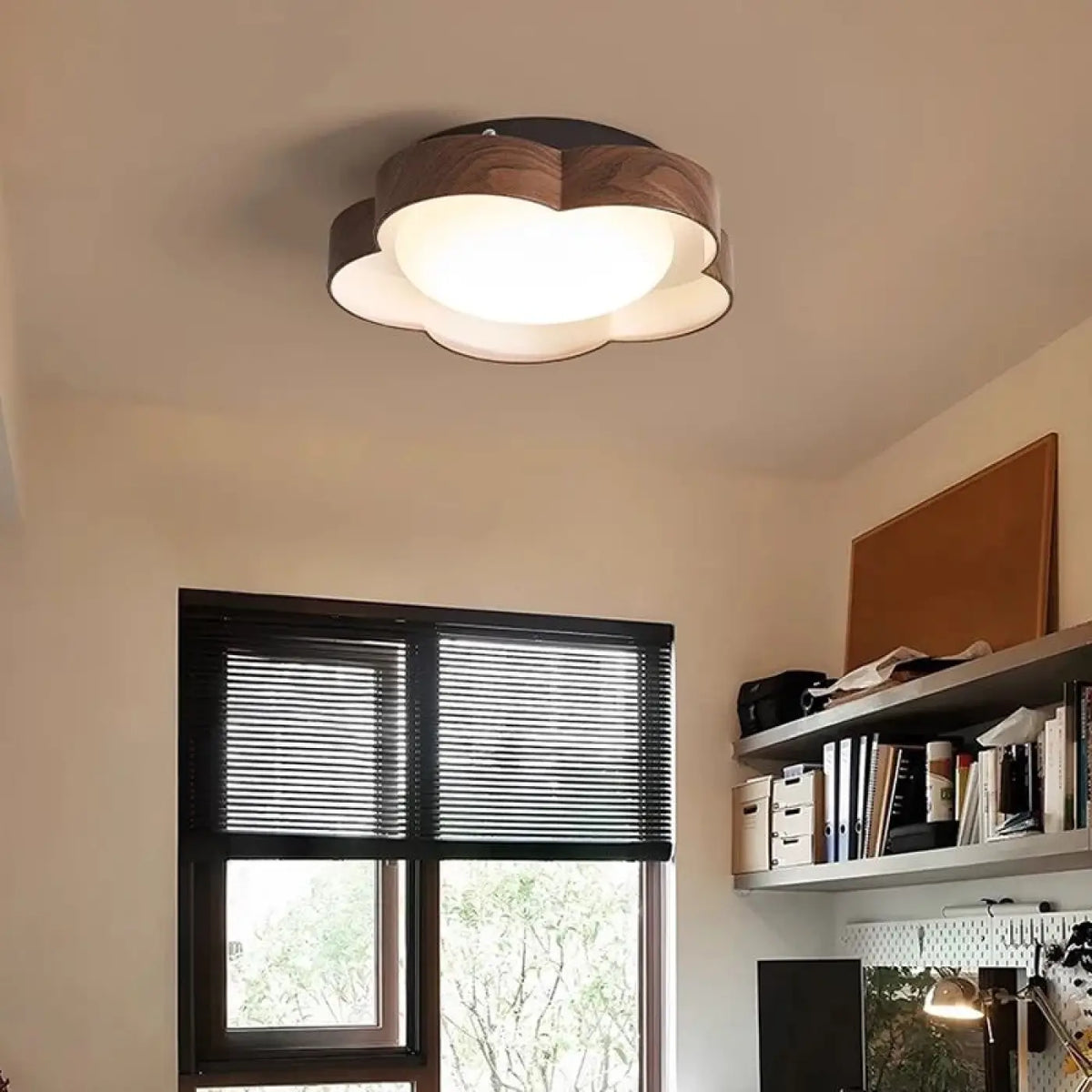 Plafonnier LED en forme de fleur, blanc ou marron, tailles S ou M, marron