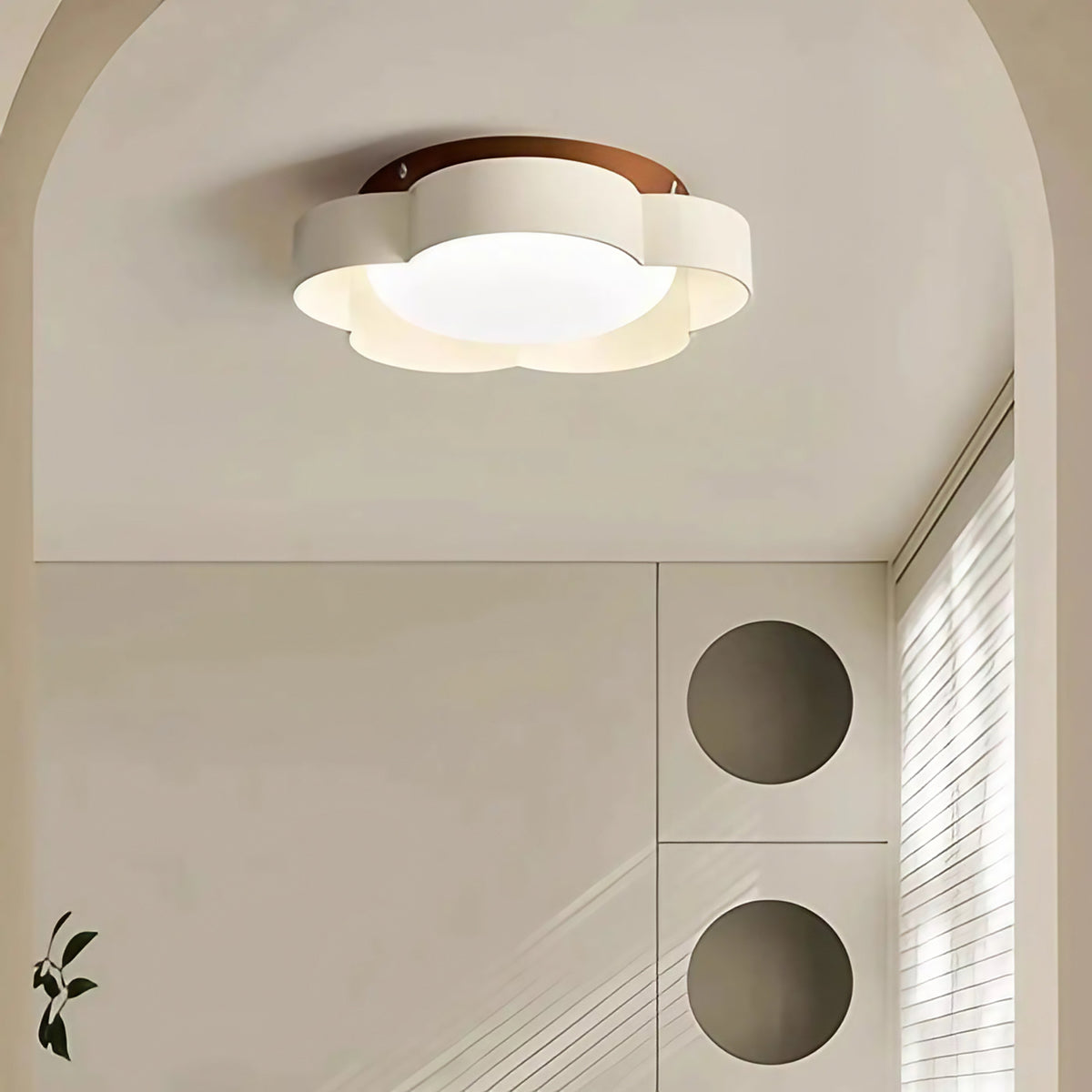 Plafonnier LED en forme de fleur, blanc ou marron, tailles S ou M, blanc
