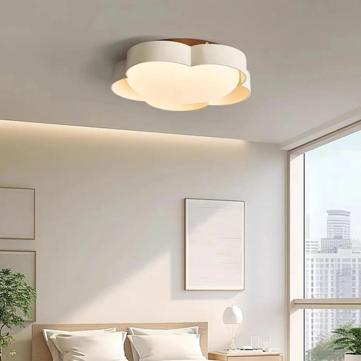 Plafonnier LED en forme de fleur, blanc ou marron, tailles S ou M