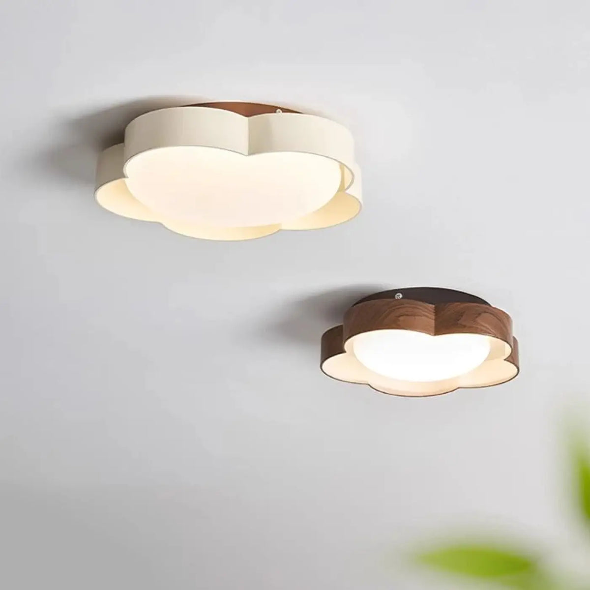 Plafonnier LED en forme de fleur, blanc ou marron, tailles S ou M