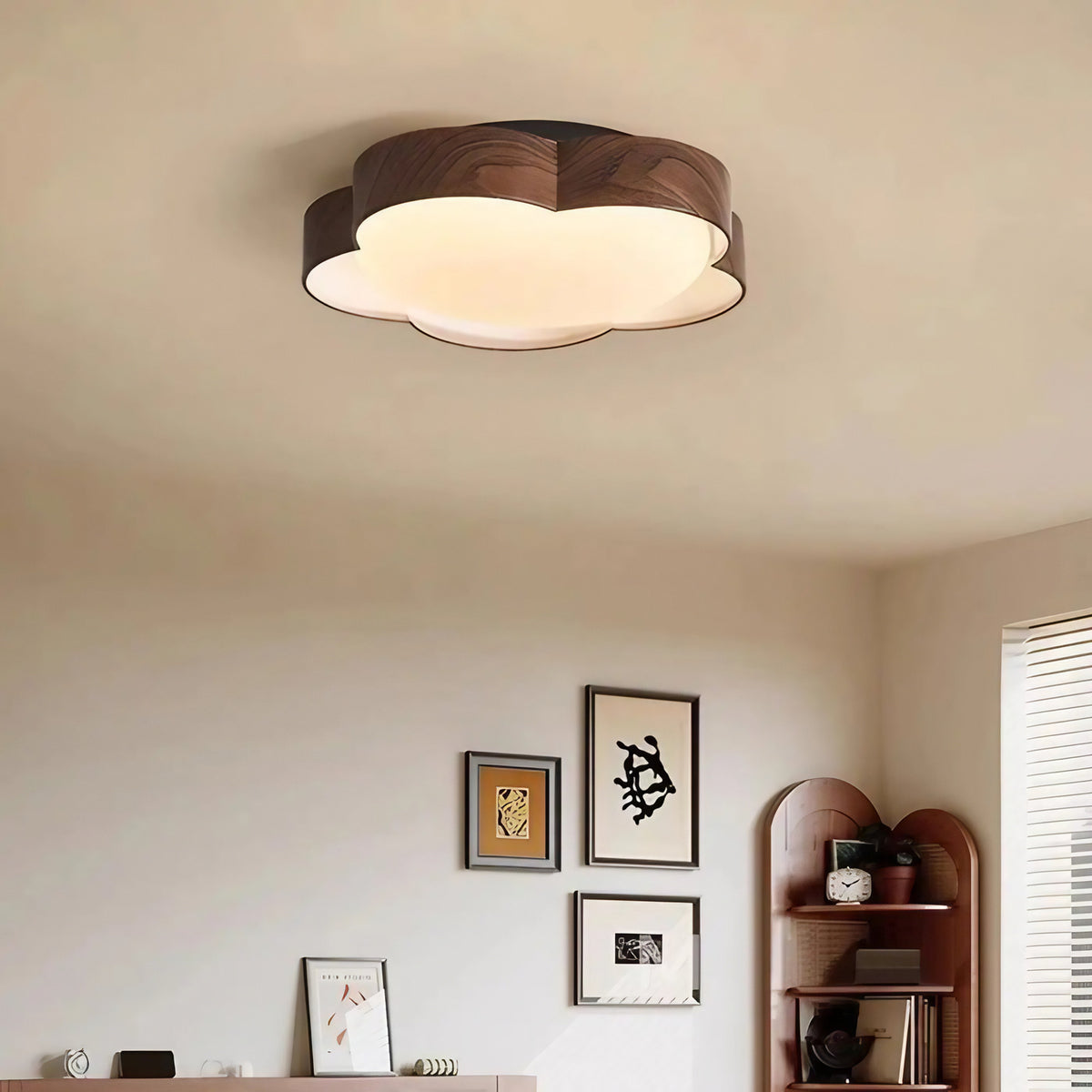 Plafonnier LED en forme de fleur, blanc ou marron, tailles S ou M, marron