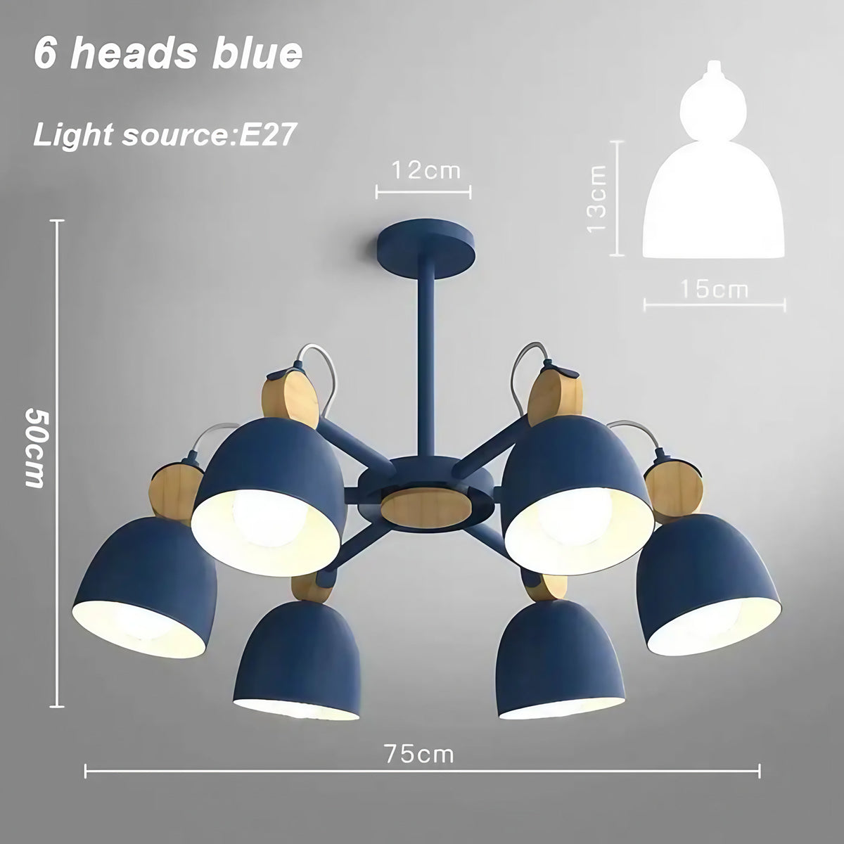 Plafonnier nordique à plusieurs lumières, bleu, blanc ou gris, bleu