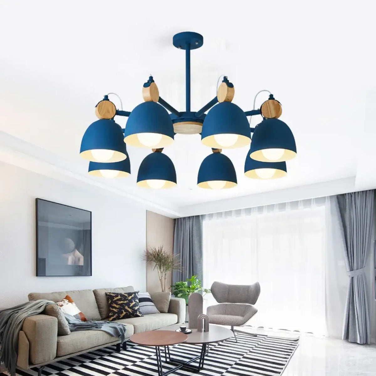 Plafonnier nordique à plusieurs lumières, bleu, blanc ou gris