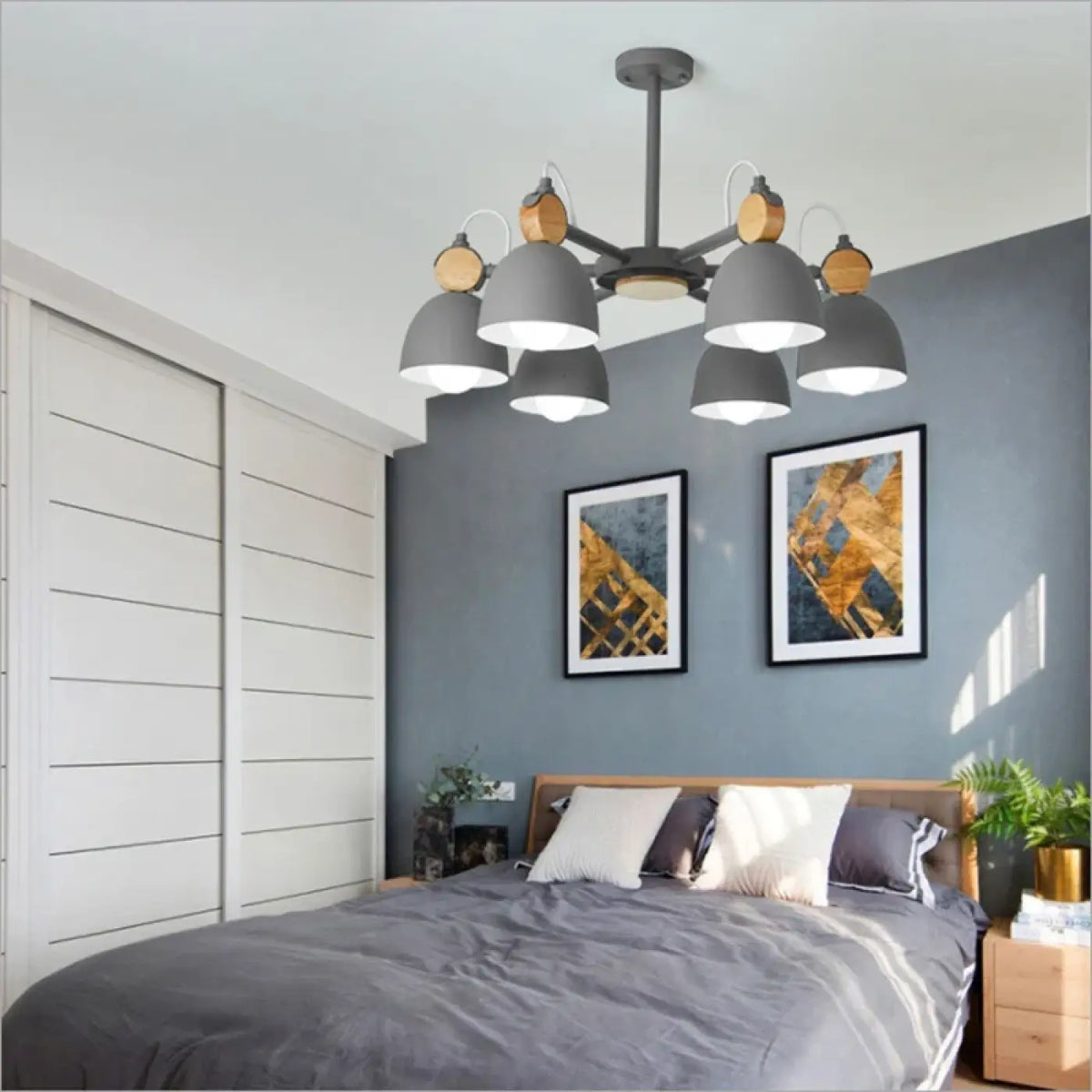 Plafonnier nordique à plusieurs lumières, bleu, blanc ou gris