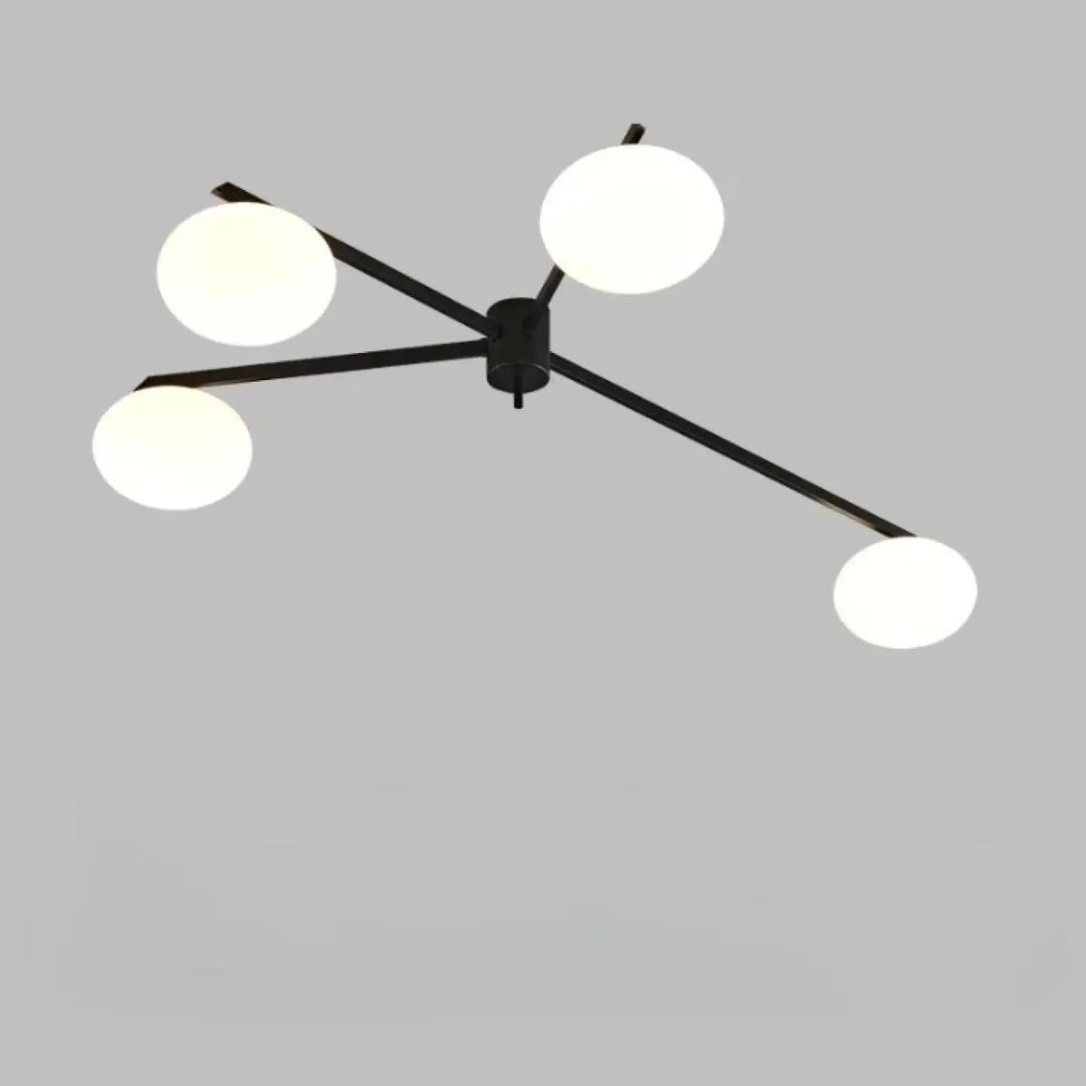 Plafonnier à bras graphiques et diffuseurs en verre blanc, noir