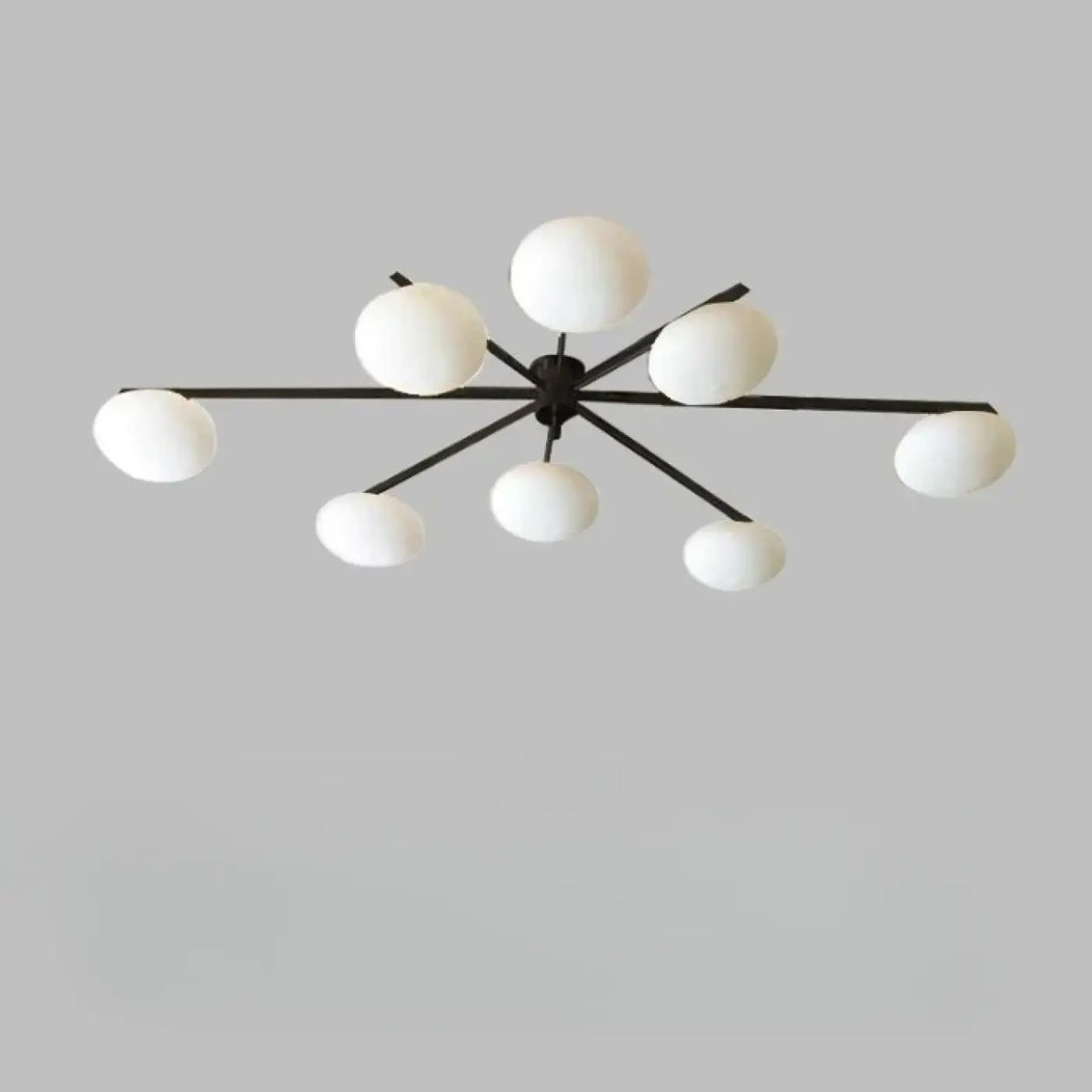 Plafonnier à bras graphiques et diffuseurs en verre blanc, noir