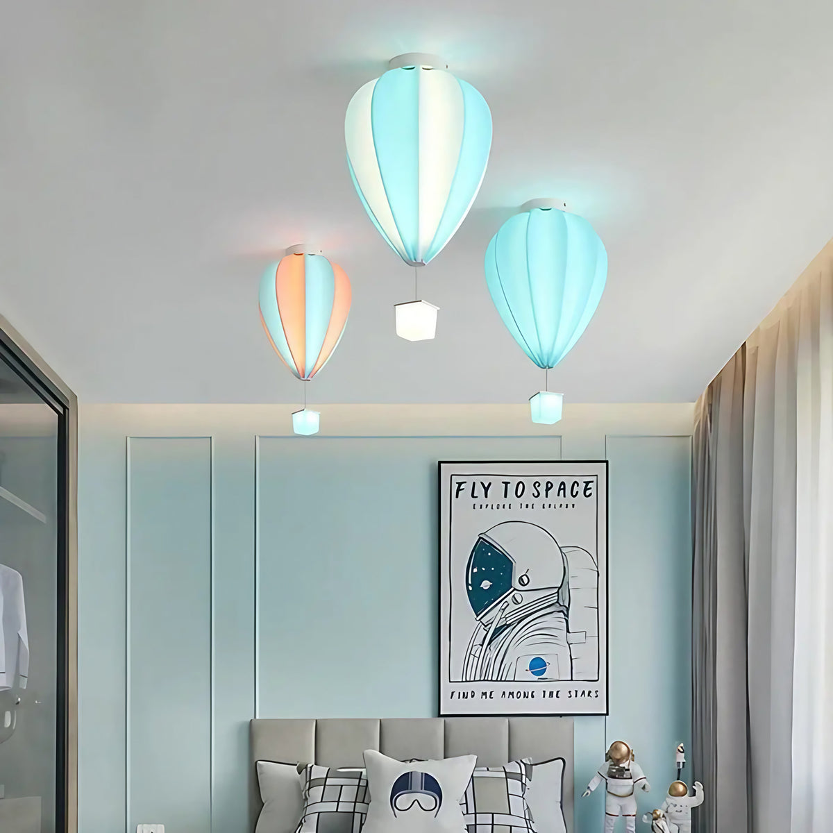 Plafonnier montgolfière pour chambre d'enfant, quatre coloris, bleu