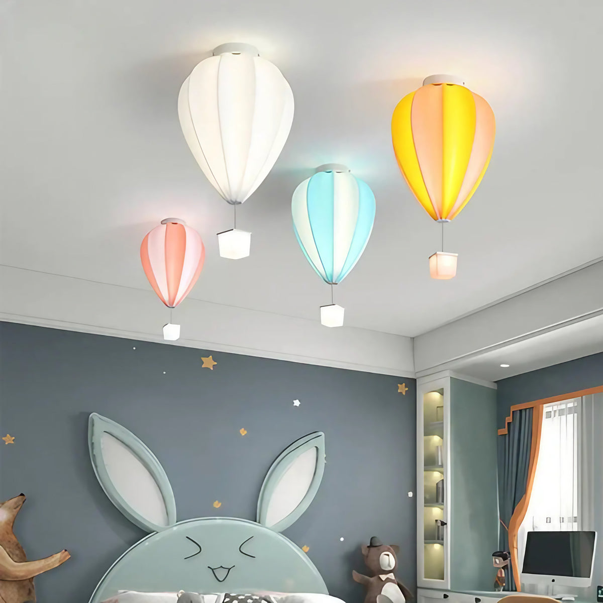Plafonnier montgolfière pour chambre d'enfant, quatre coloris, blanc