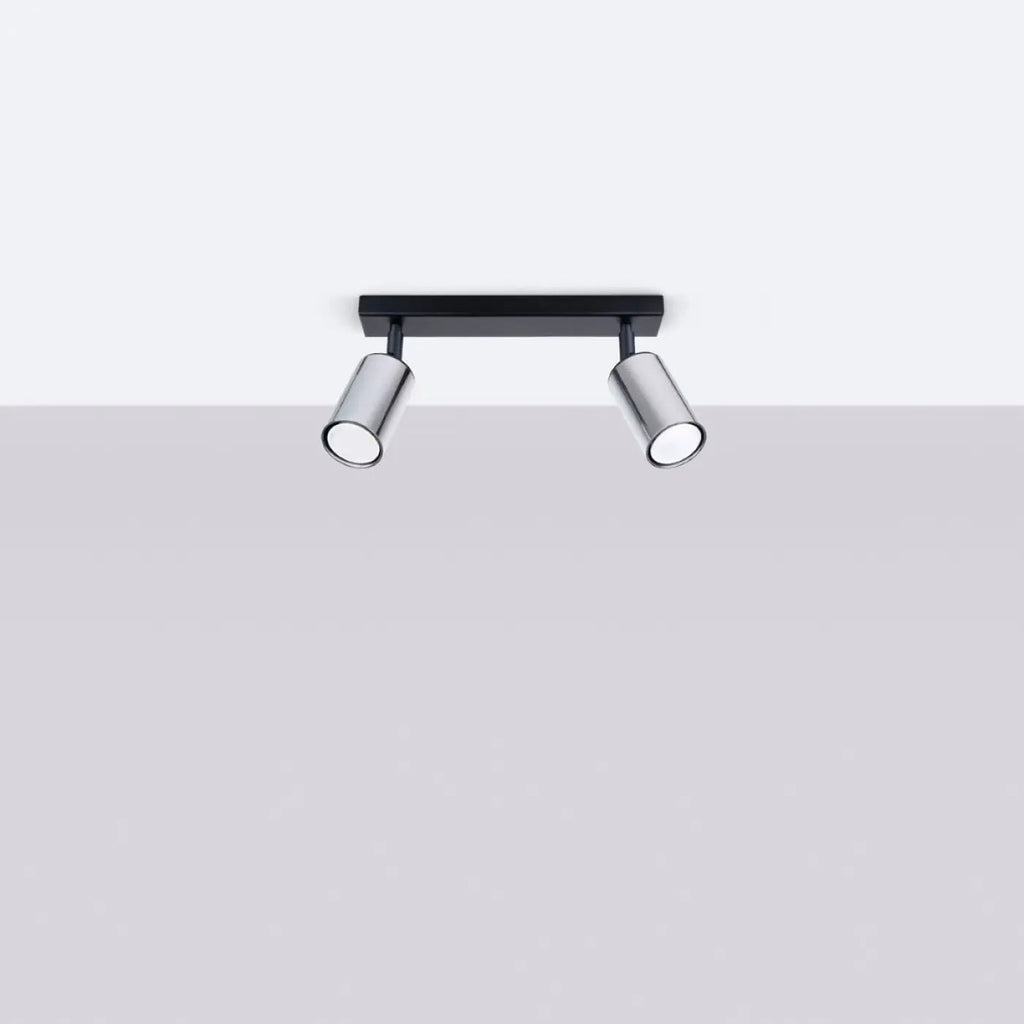 Plafonnier 2 spots orientables noir et chrome, barre de 30 cm