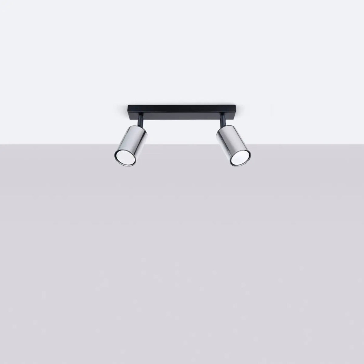 Plafonnier 2 spots orientables noir et chrome, barre de 30 cm
