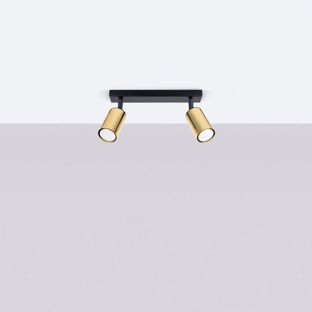 Plafonnier 2 spots orientables noir et doré, barre de 30 cm